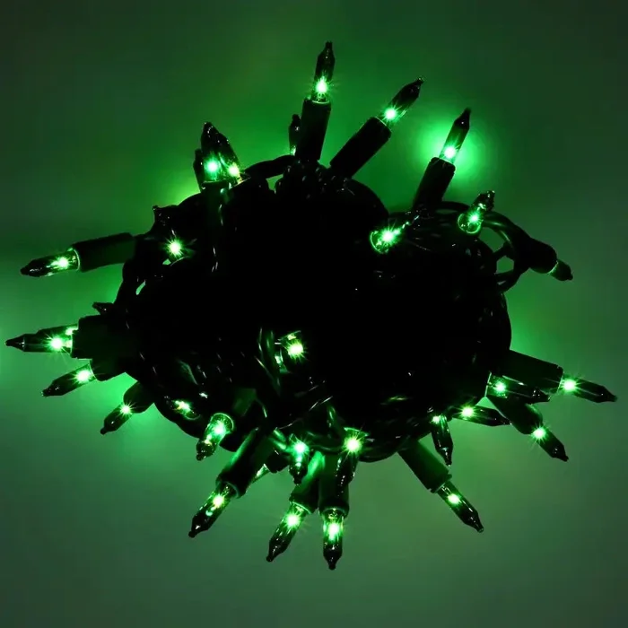 100 Green Incandescent Mini Lights, Green Wire, 4 ” Spacing [CLOSEOUT]