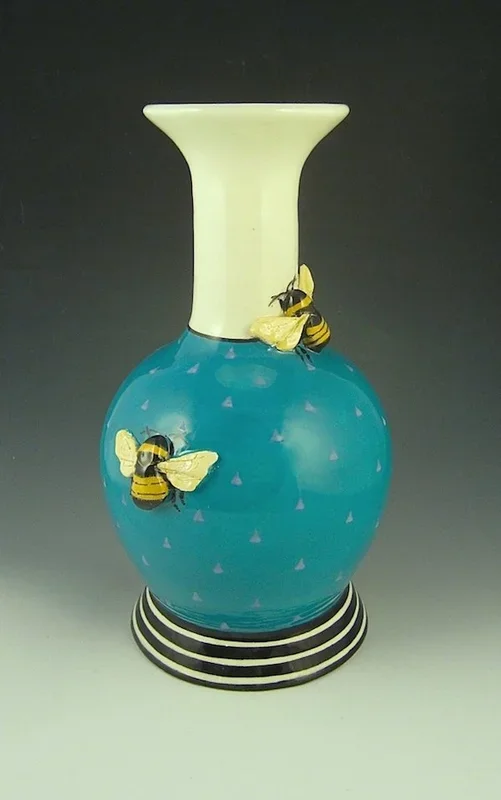 2 Bee Turquoise Vase