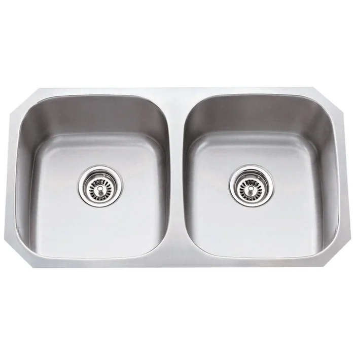32-1/4 ” L x 18-1/2 ” W x 9 ” D Undermount 16 Gauge Stainless Steel 50/50 Double Bowl Sink