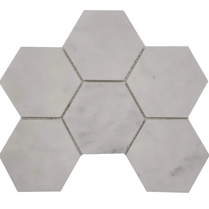 4 inch Hexagon Mosaic Bianco Imperial Marble Honed