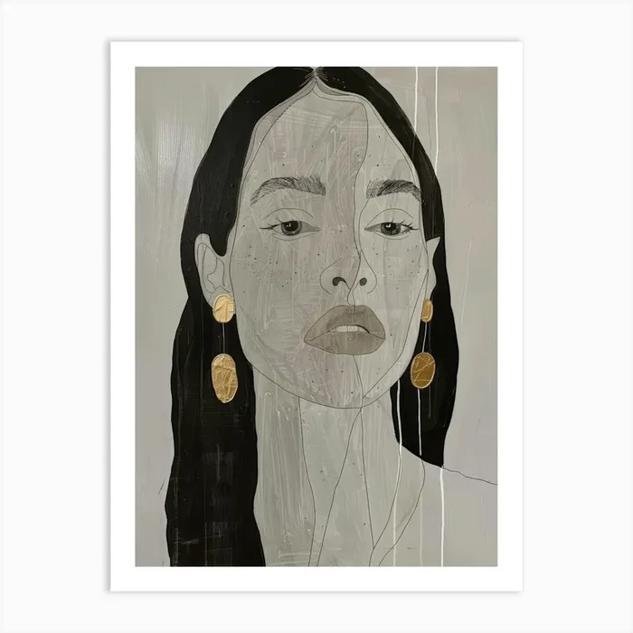 ‘A Woman With Gold Earrings’ Art Print by Moving Clouds Art