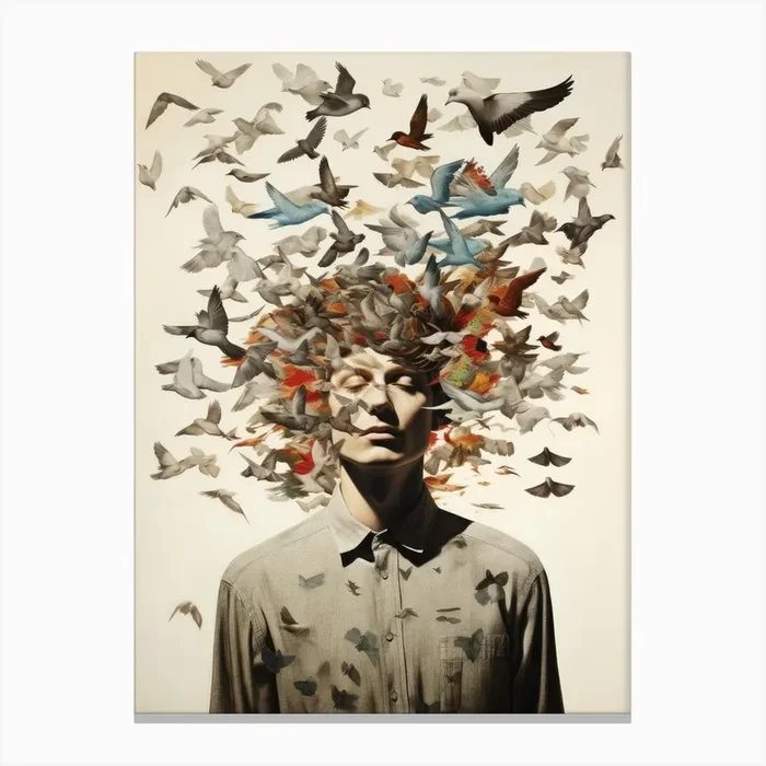 ‘Birds In The Head’ Canvas Print by Moving Clouds Art