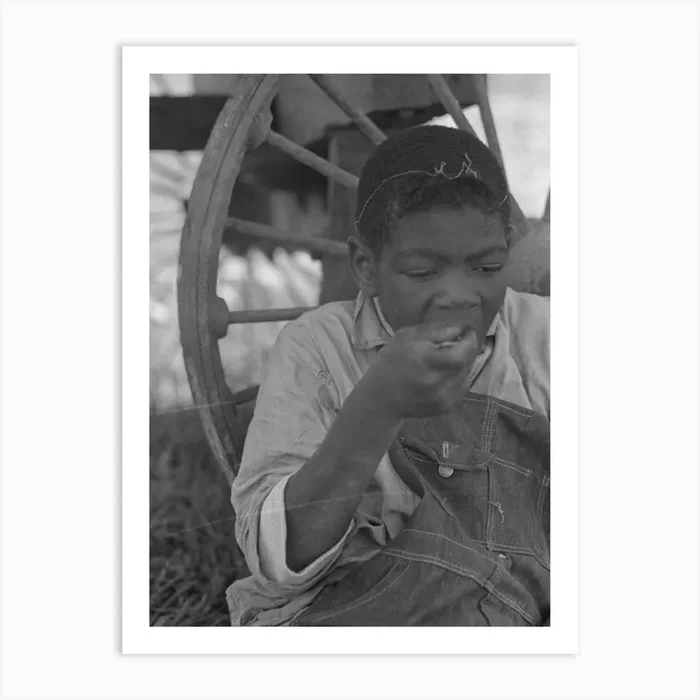 A Boy Eating Lunch By Wagon In Sugarcane Field Near New Iberia, Louisiana By Russell Lee Art Print by Fy! Classic Art Prints and Posters