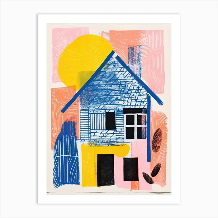 A House In Cape Cod, Abstract Risograph Style 4 Art Print by Vintage Ink