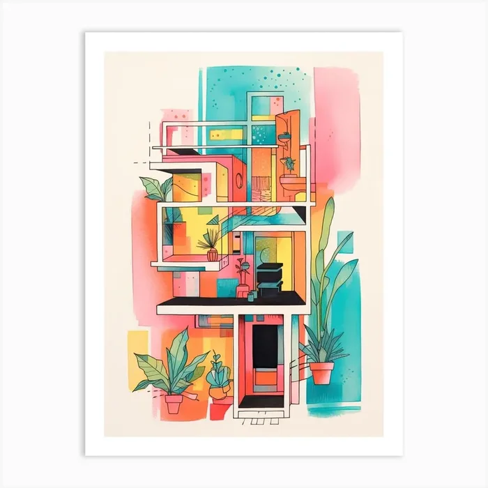 A House In Montreal, Abstract Risograph Style 3 Art Print by Vintage Ink