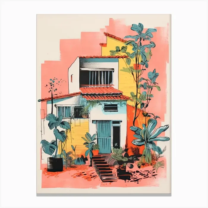 A House In Rio De Janeiro, Abstract Risograph Style 3 Canvas Print by Vintage Ink