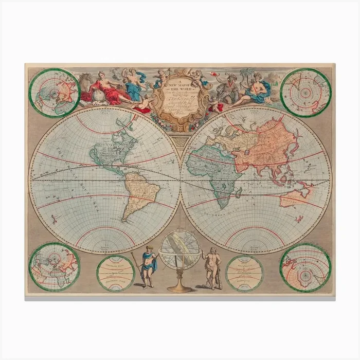 A New Map Of The World Cartographic Material From The Latest Observations (1720) Canvas Print by Fy! Classic Art Prints and Posters