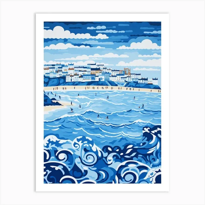 A Picture Of St Ives Bay Cornwall Linocut4 Art Print by Sand & Surf Prints