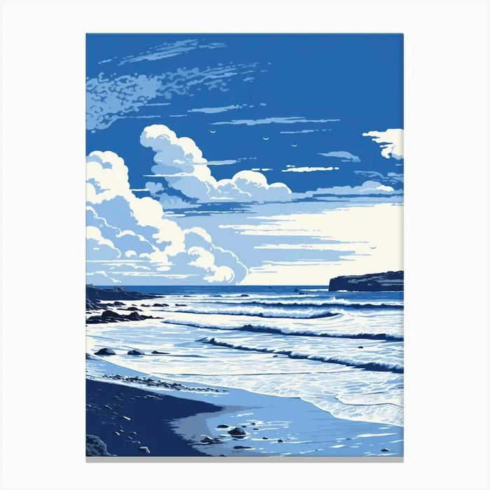 A Screen Print Of Gwithian Beach Cornwall 1 Canvas Print by Sand & Surf Prints