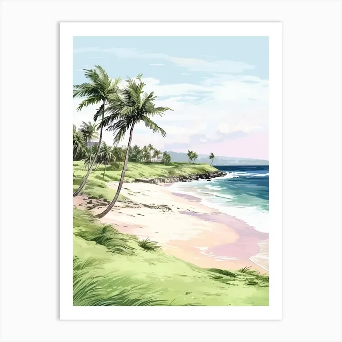 A Sketch Of Anakena Beach, Easter Island Chile 1 Art Print by Sand & Surf Prints