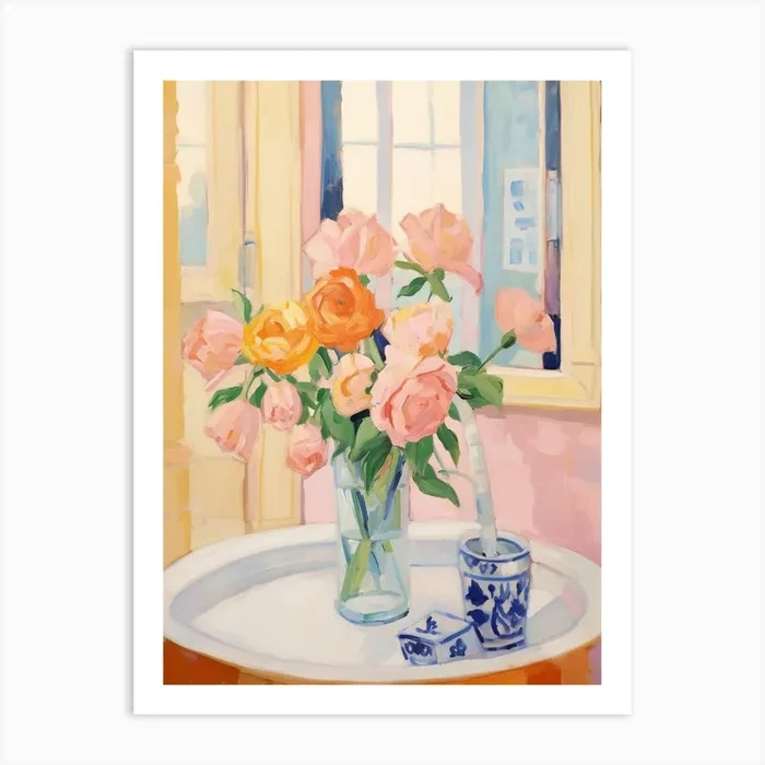 A Vase With Rose, Flower Bouquet 2 Art Print by Flora Expressions