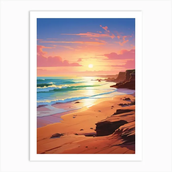 A Vibrant Painting Of El Cotillo Beach Fuerteventura Spain 1 Art Print by Sand & Surf Prints