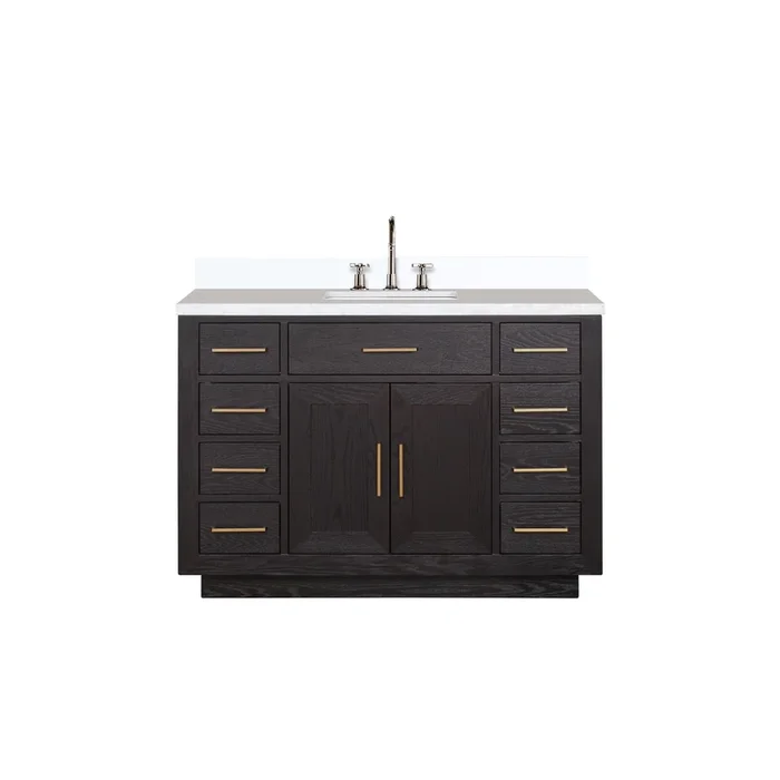 Abbey 48 in W x 22 in D Black Oak Single Bath Vanity, Cultured Marble Top, and Faucet Set