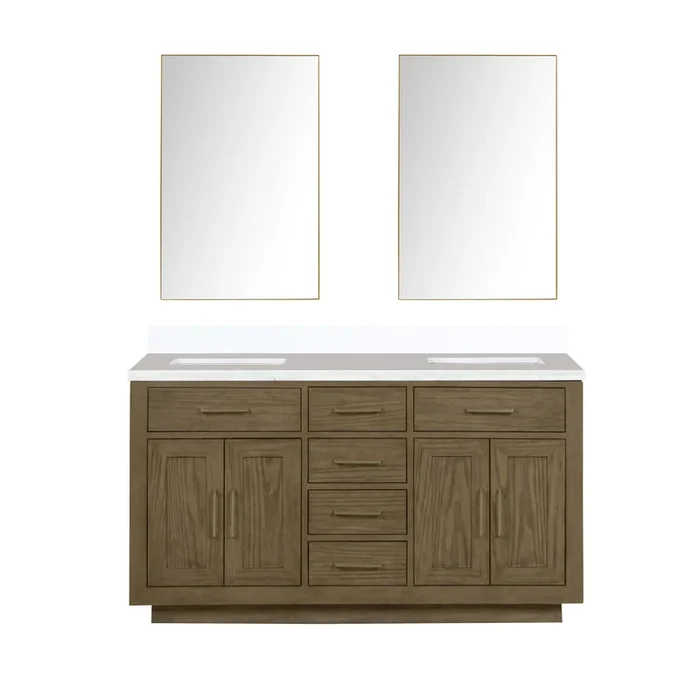 Abbey 60 in W x 22 in D Grey Oak Double Bath Vanity, Cultured Marble Top, and 28 in Mirrors