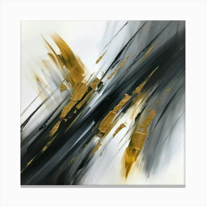 Abstract Black And Gold Painting Canvas PrintT by Thedesignrhub