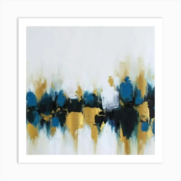 Abstract Blue And Gold Painting Art PrintT by Thedesignrhub