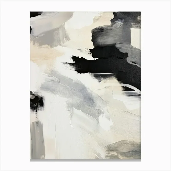 Abstract Brush Strokes Black White Neutrals 1 Canvas Print by Mambo