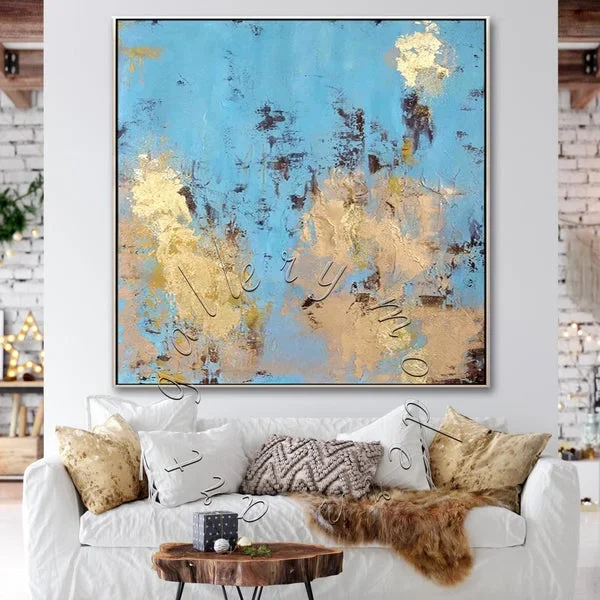 Abstract Canvas Art, Original Oil Painting, Gold Leaf Square Canvas Soft Wall Art