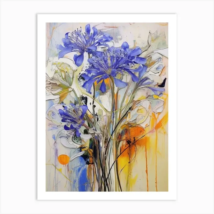 Abstract Flower Painting Agapanthus 3 Art Print by Botanic Studio