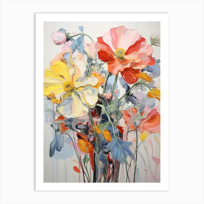 Abstract Flower Painting Poppy 1 Art Print by Botanic Studio
