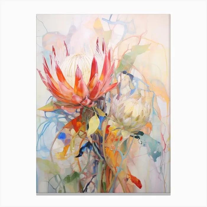Abstract Flower Painting Protea 1 Canvas Print by Botanic Studio