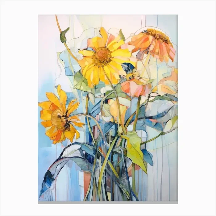 Abstract Flower Painting Sunflower 3 Canvas Print by Botanic Studio