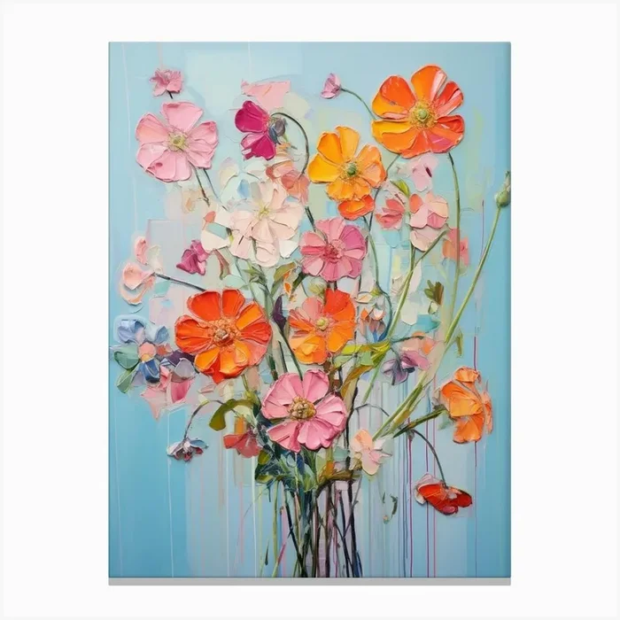 Abstract Flower Painting Zinnia 2 Canvas Print by Botanic Studio