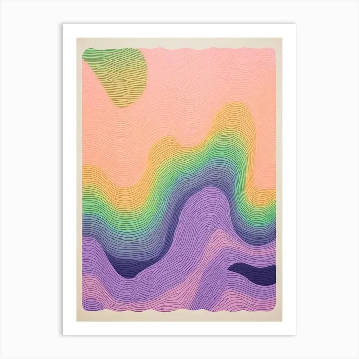 Abstract Landscape Lines Risograph Style 6 Art Print by Vintage Ink