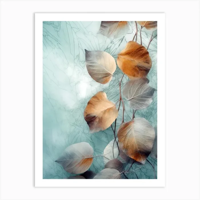 Abstract Leaves On A Blue Background Art Print by JBJart Justyna Jaszke