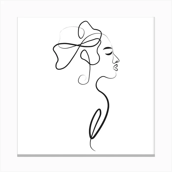 Abstract Line Woman Wearing A Hair Bow Canvas Print by Johana Artistic Whispers