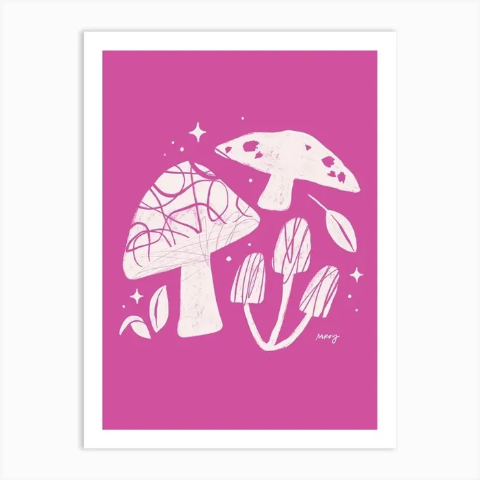 Abstract Mushrooms Pink Art Print by Megan Roy