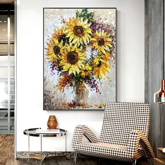 Abstract Sunflowers Bouquet Palette Knife Painting