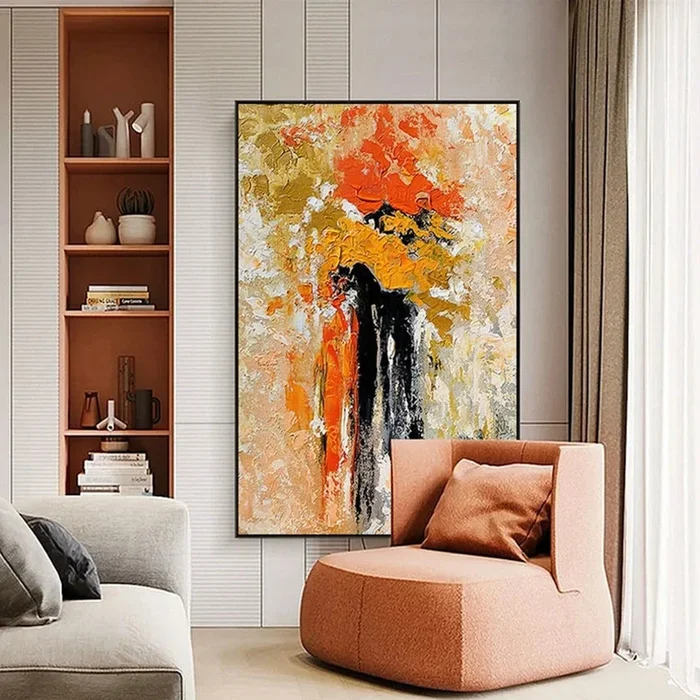 Abstract Warm Colour 3D Heavy Textured Painting