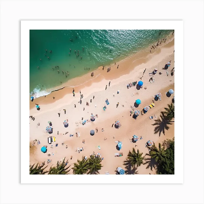 Aerial View Beach Tourists Summer Photography Art Print by Dreamy Seasons Art