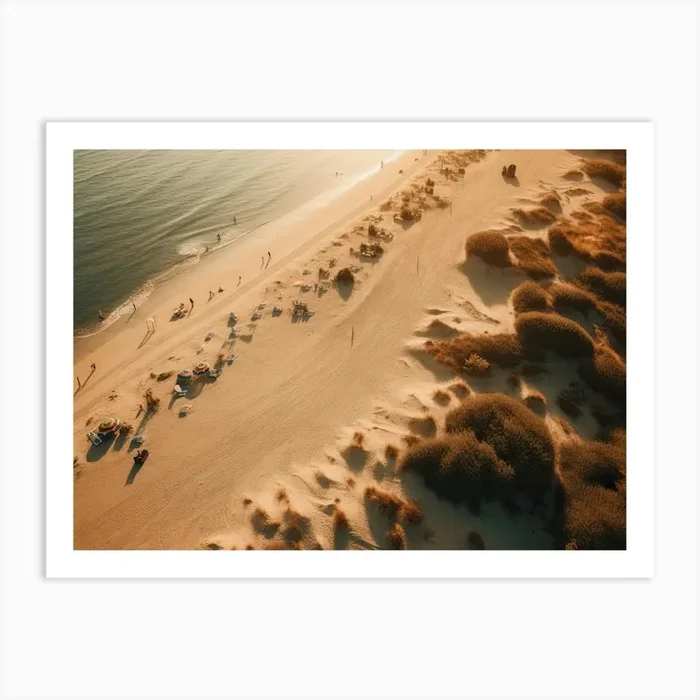 Aerial View Of A Beach In Warm Tones 3 Art Print by Dreamy Seasons Art