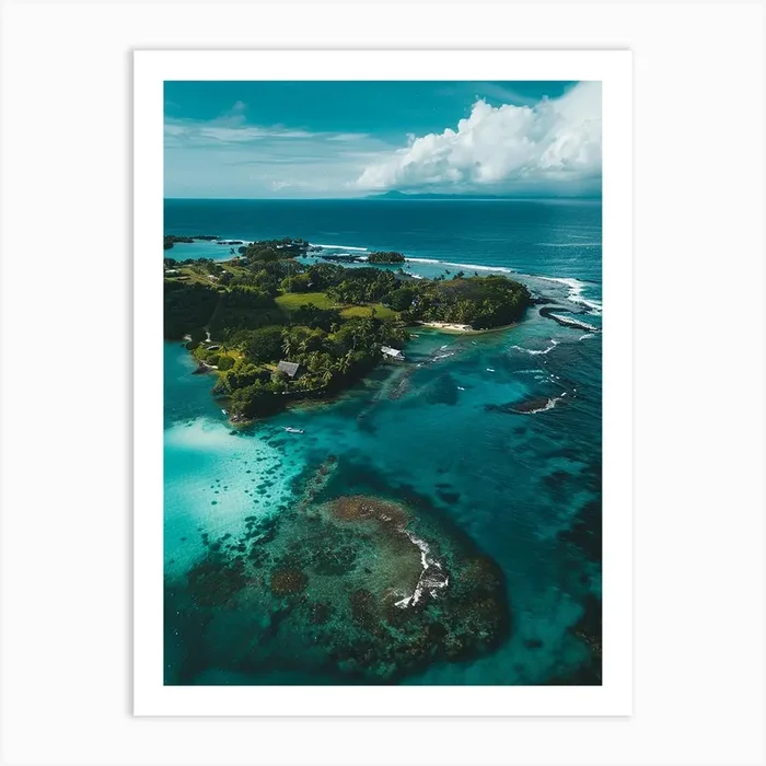 Aerial View Of A Tropical Island Art Print by Pierce Millington Gallery