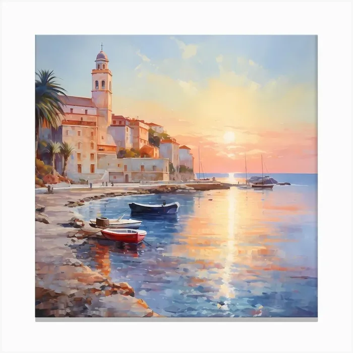 AI Luminous Shores: A Monet Inspired Tale Canvas Print by Quantum Vivid Digital Art