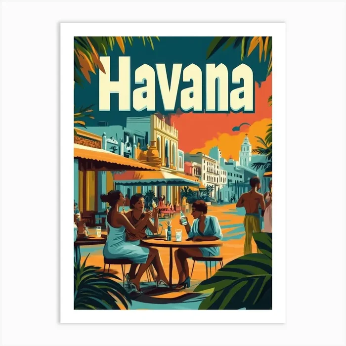 Aihrgdesign A 1970s Inspired Travel Poster For Havana 1 Art PrintA by aihrgdesign