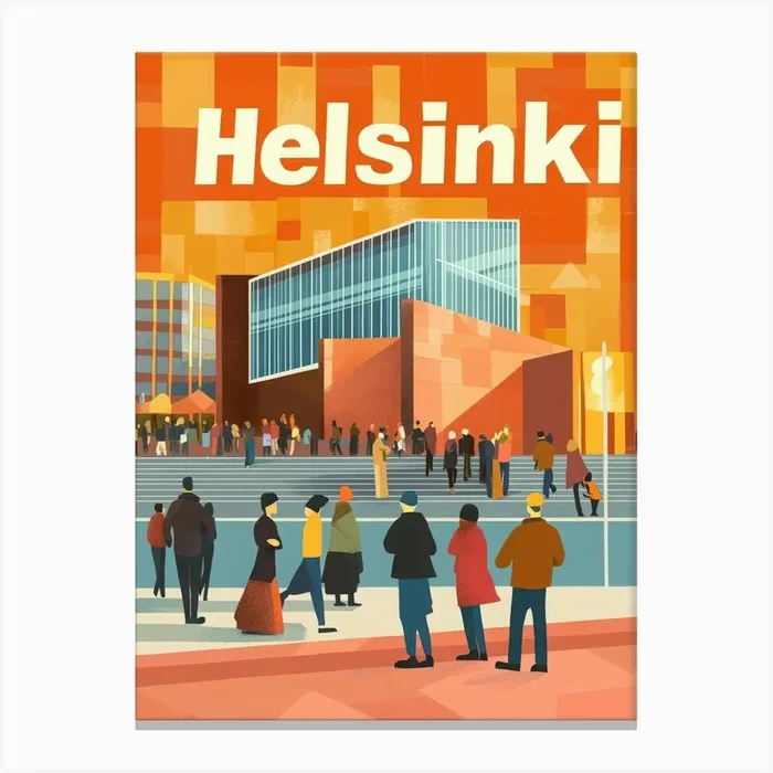 Aihrgdesign A 1970s Inspired Travel Poster For Helsinki Depic 3ef06e9b Ef7c 40b1 B4a0 8b211f02cb33 2 Canvas PrintA by aihrgdesign