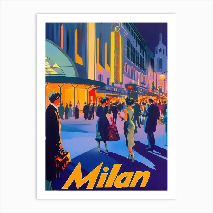 Aihrgdesign A 1970s Inspired Travel Poster For Milan 1 Art PrintA by aihrgdesign