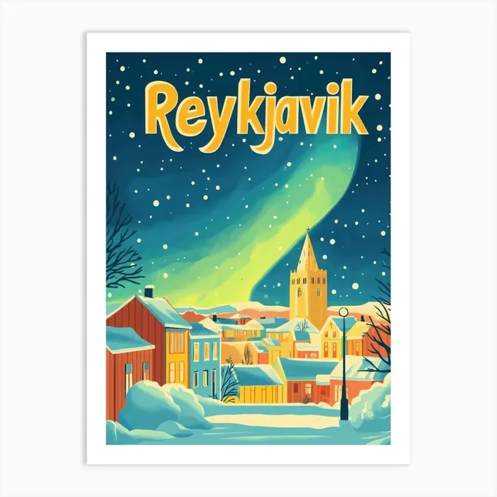 Aihrgdesign A 1970s Inspired Travel Poster For Reykjavik Art PrintA by aihrgdesign