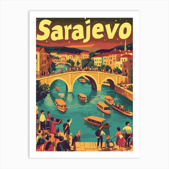 Aihrgdesign A 1970s Inspired Travel Poster For Sarajevo Art PrintA by aihrgdesign