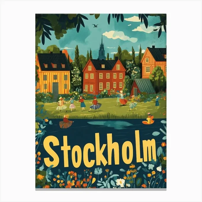 Aihrgdesign A 1970s Inspired Travel Poster For Stockholm 3 Canvas PrintA by aihrgdesign