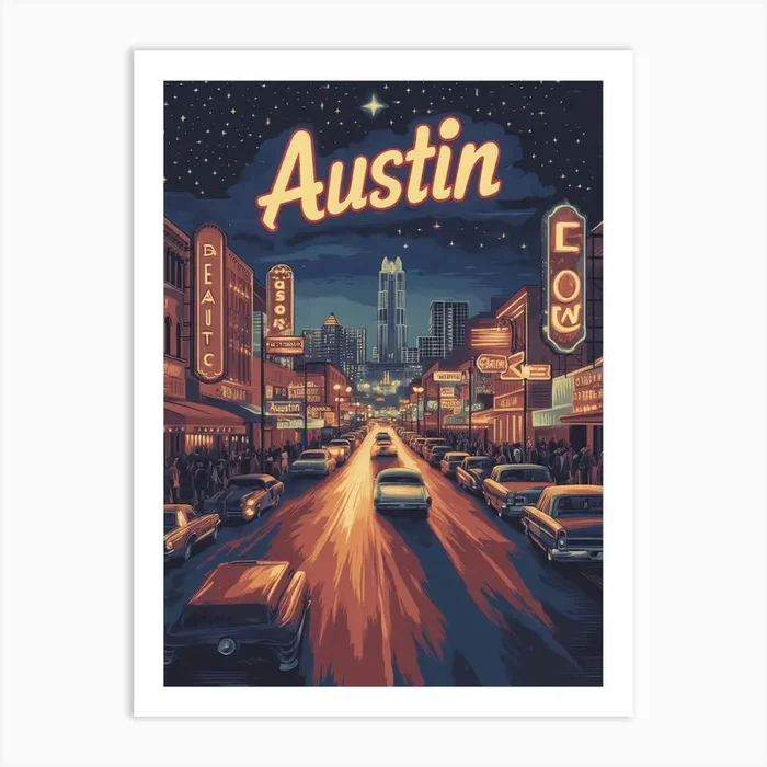 Aihrgdesign A Classic 1960s Travel Poster For Austin Showcasi 931d8e1a Ae8e 4848 Bf33 E457c860808b 0 Art PrintA by aihrgdesign