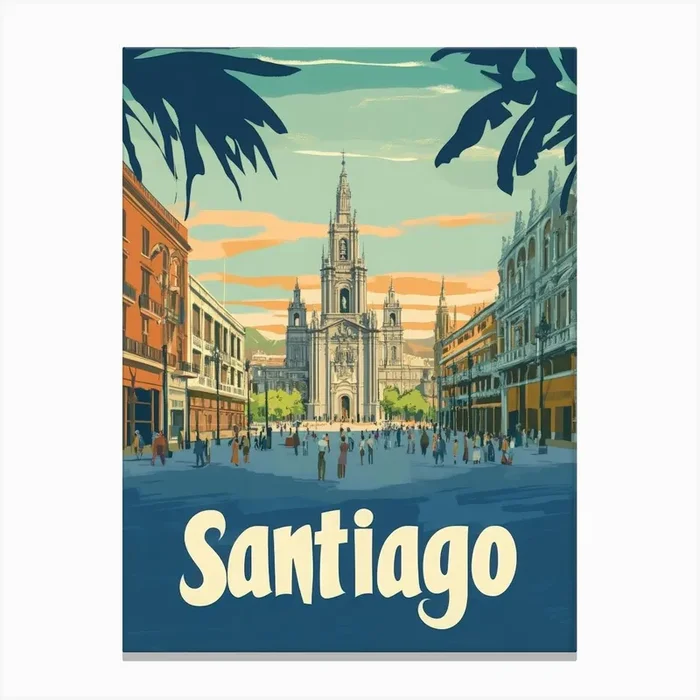 Aihrgdesign A Classic 1960s Travel Poster For Santiago 1 Canvas PrintA by aihrgdesign