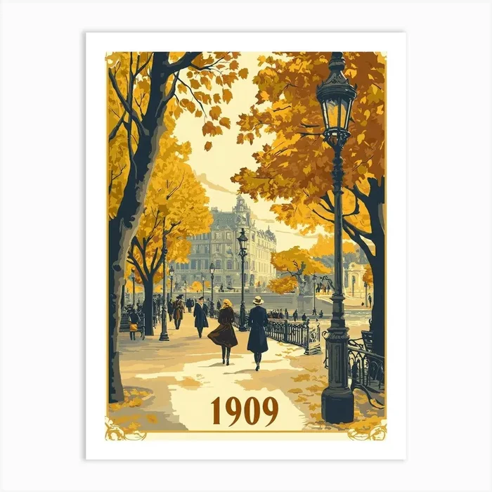 Aihrgdesign A Nostalgic Poster Of A 1909 City Park Featuring 2 Art PrintA by aihrgdesign