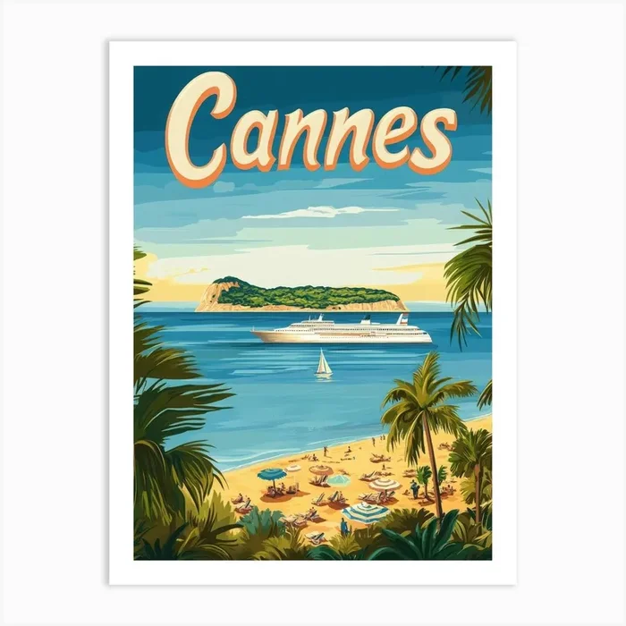 Aihrgdesign A Retro Travel Poster For Cannes Featuring The Sc Efd46301 0bd5 4393 9fe3 296d3f6c48c5 3 Art PrintA by aihrgdesign