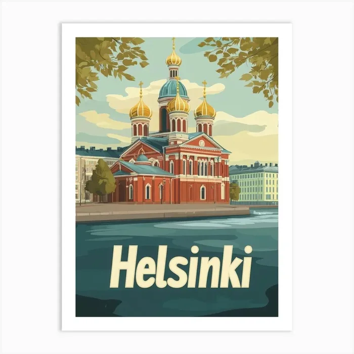 Aihrgdesign A Retro Travel Poster For Helsinki Art PrintA by aihrgdesign