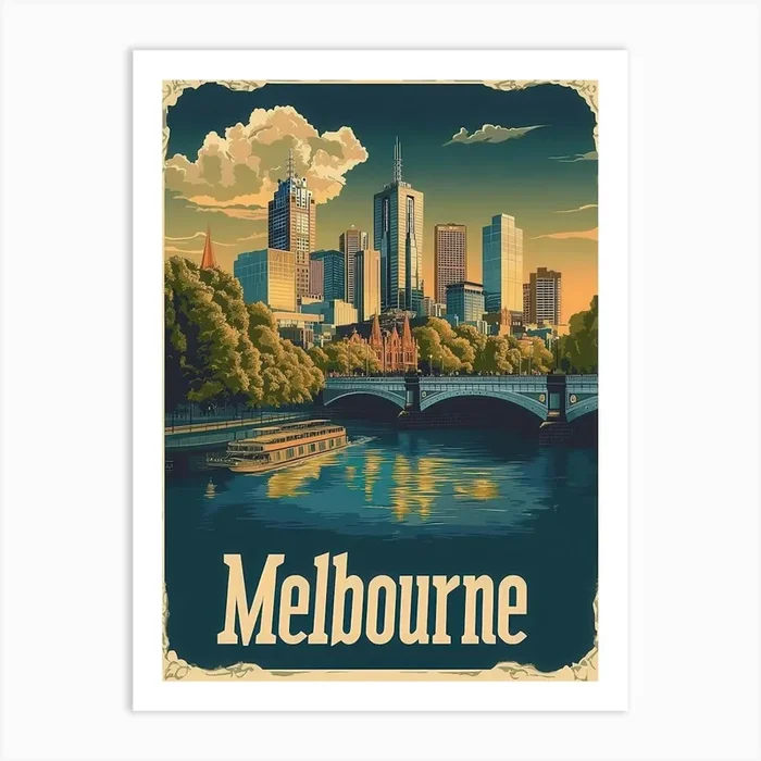 Aihrgdesign A Retro Travel Poster For Melbourne Featuring The Cac98e4a 56f6 42b0 B50c 64c267869954 2 Art PrintA by aihrgdesign