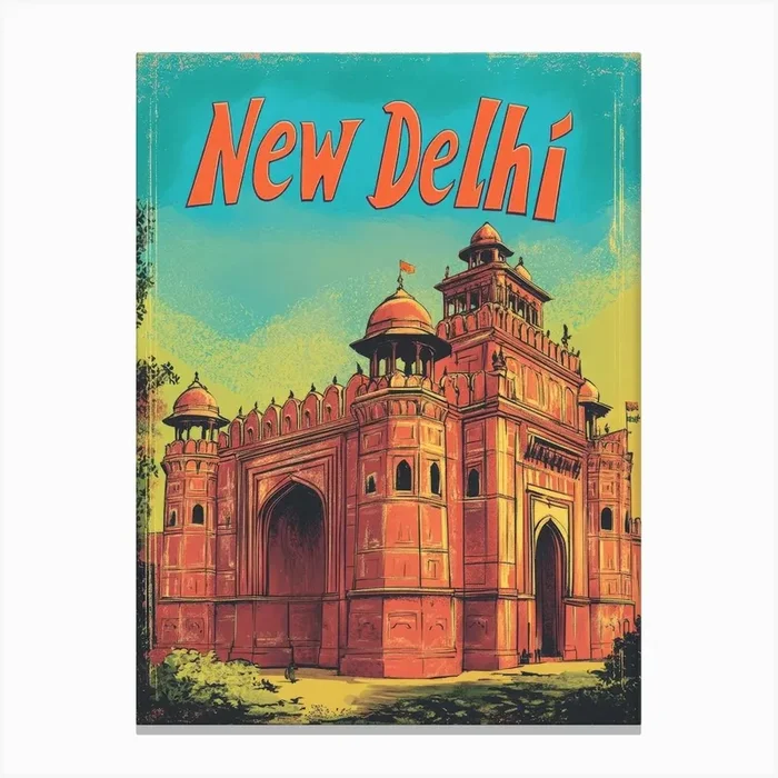 Aihrgdesign A Retro Travel Poster For New Delhi 4 Canvas PrintA by aihrgdesign
